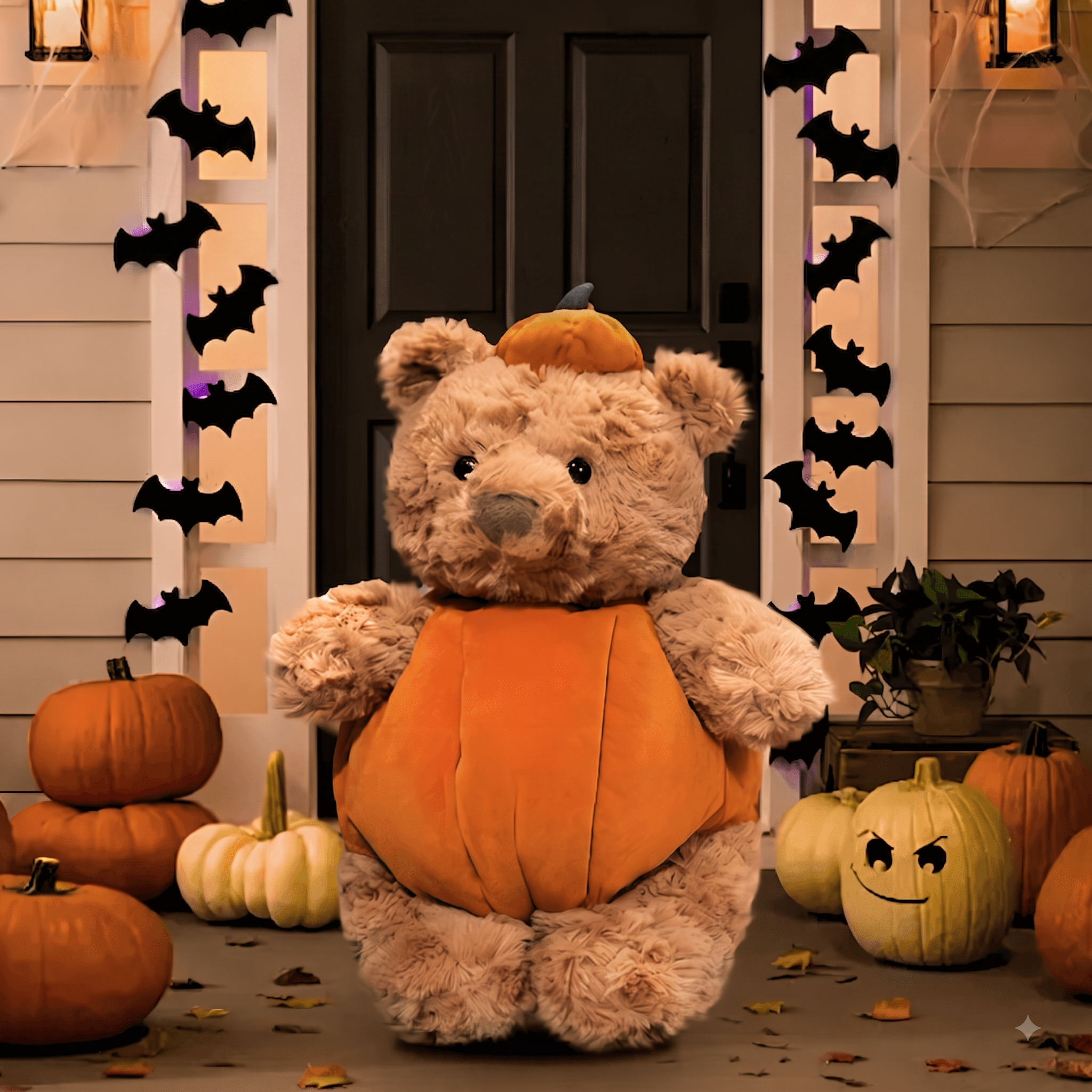 CozyMira - Cheerful Pumpkin Plush Bear for Halloween