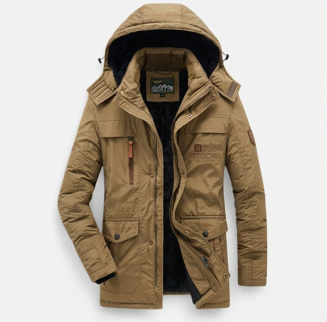 Bryan – Long Sleeve Parka Coat with Hood and Multiple Zip Pockets