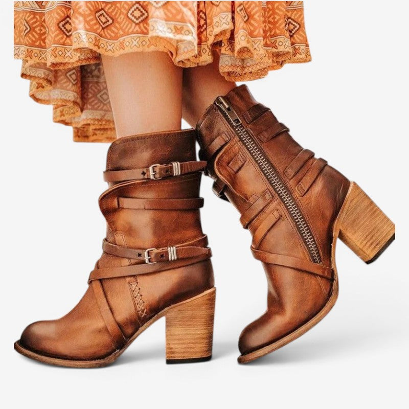 Womens Ankle Boots with Double Strap Design