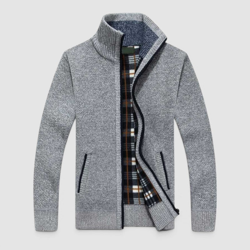 Men's Stylish Zip-Up Cardigan Jacket with Stand Collar