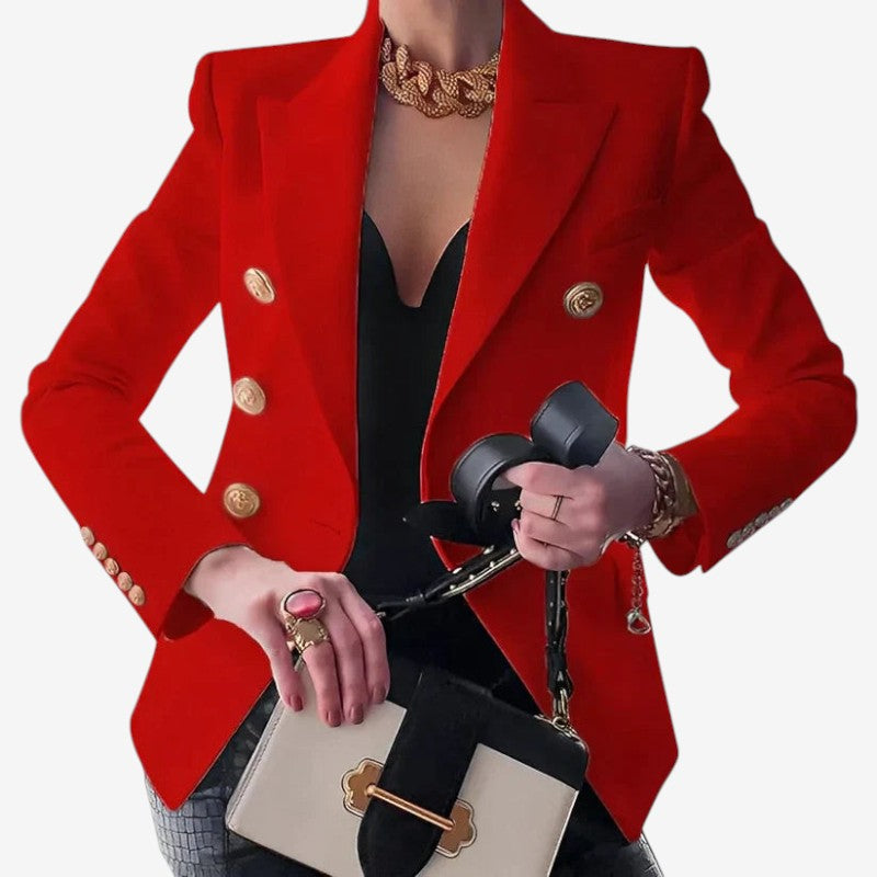 Women Structured Shoulder Blazer with Button Closure
