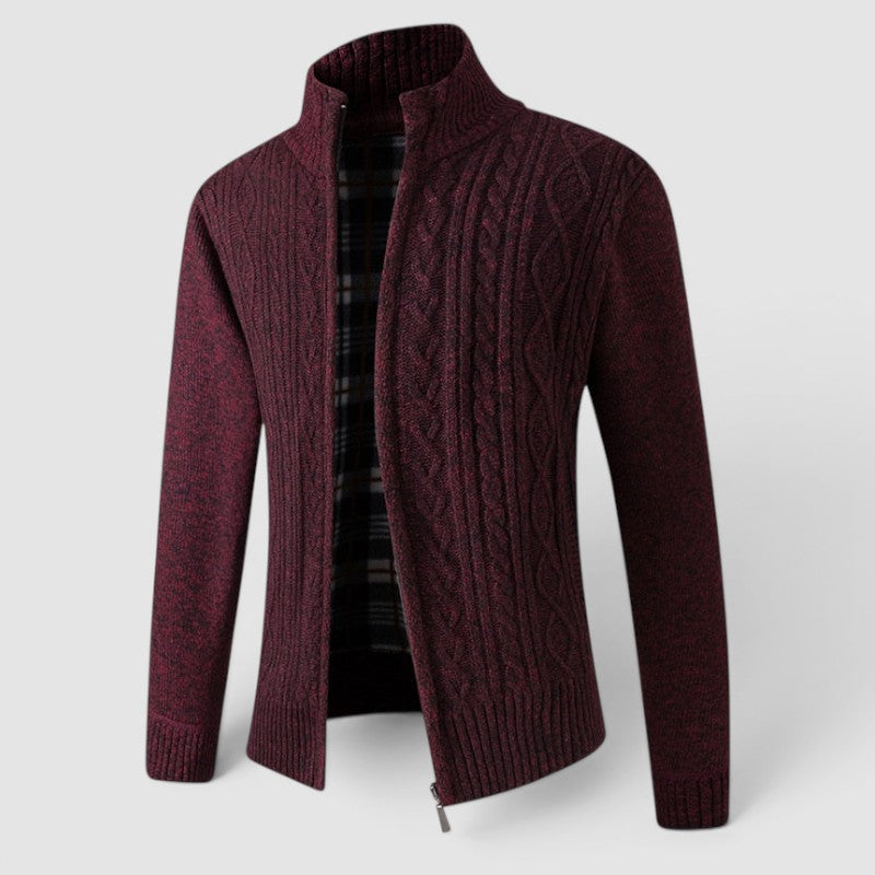 Men's Stylish Zip-Up Cardigan Jacket with Stand Collar