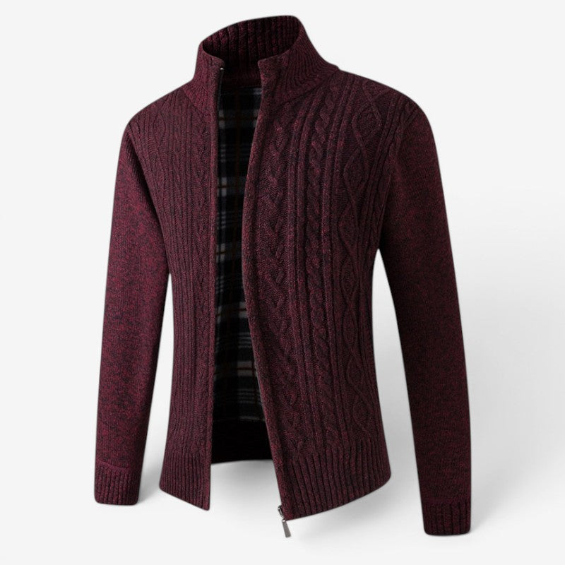 Men's Stylish Zip-Up Cardigan Jacket with Stand Collar