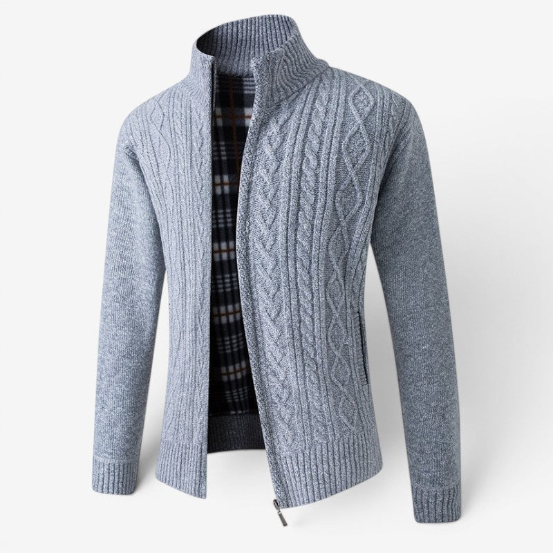 Men's Stylish Zip-Up Cardigan Jacket with Stand Collar