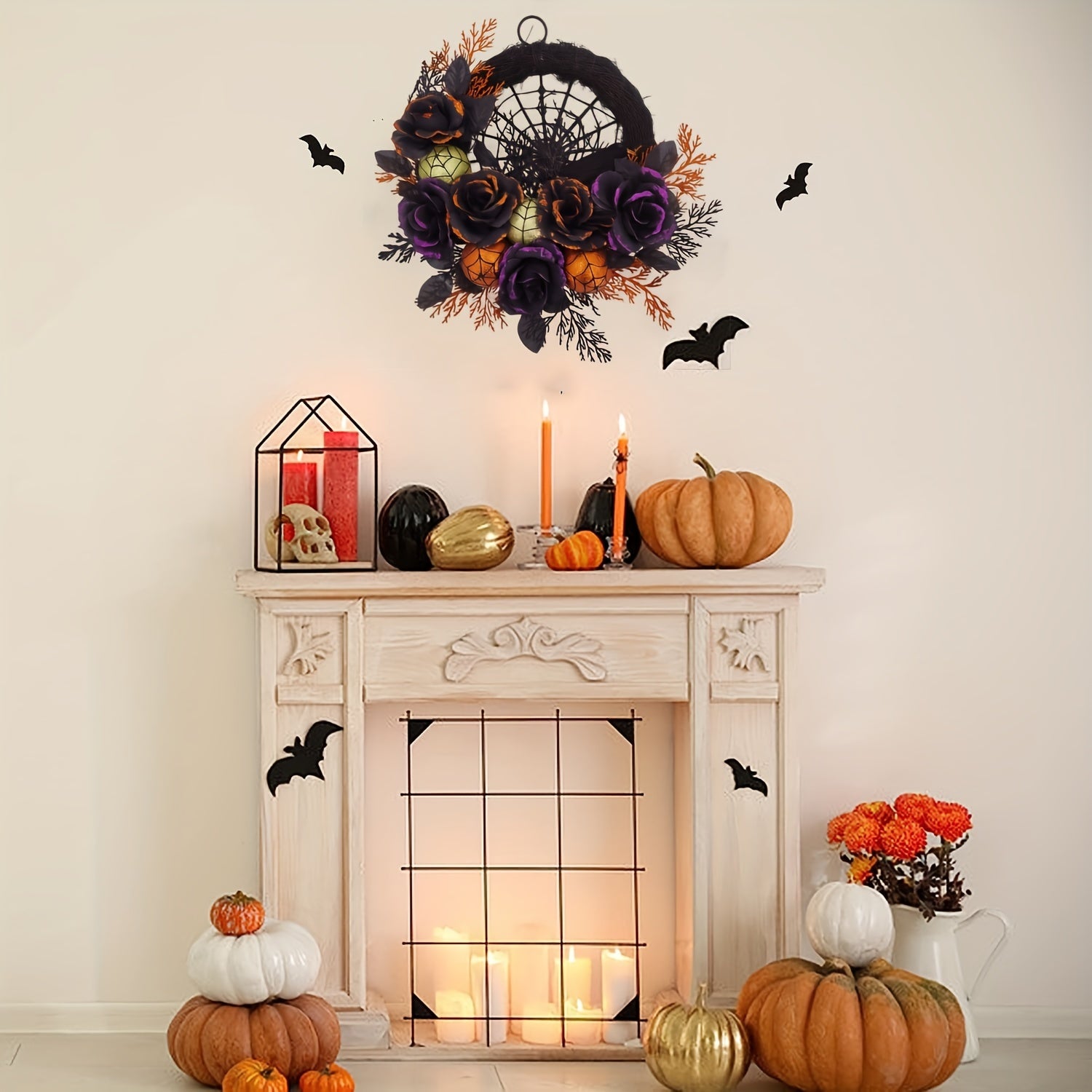 Halloween Wreath with Spiderweb and Roses