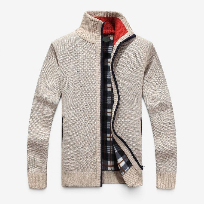 Men's Stylish Zip-Up Cardigan Jacket with Stand Collar