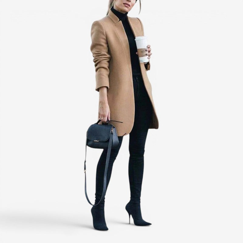 Women’s Notched Collar Slim Fit Long Sleeve Coat