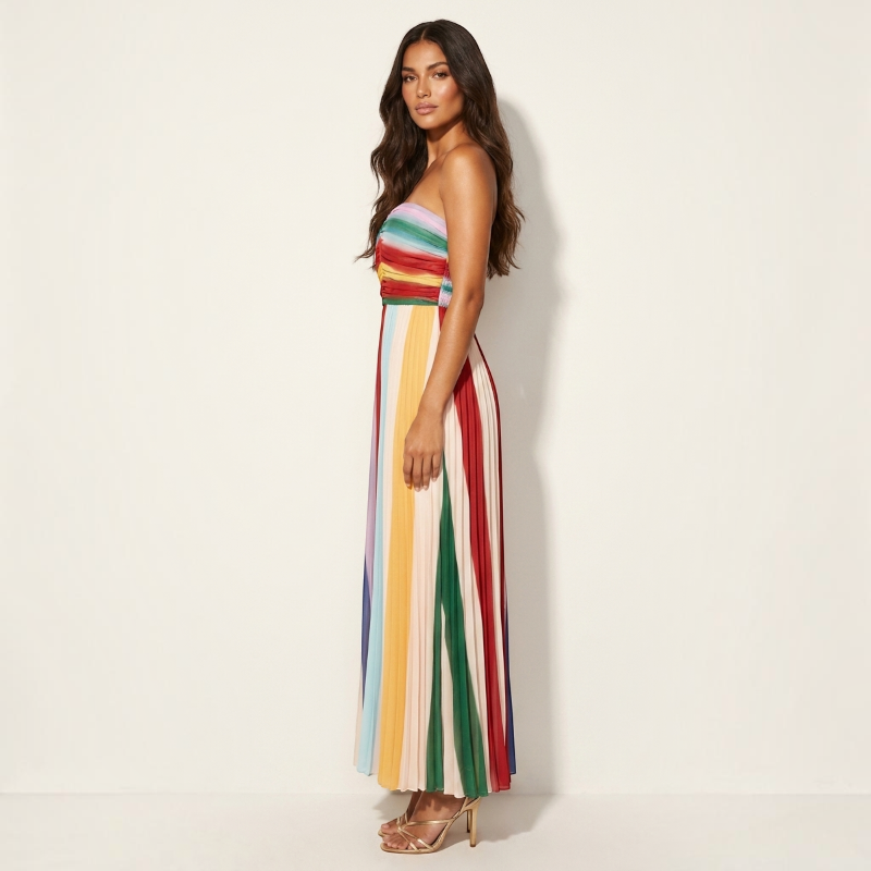 Vibrant Pleated Maxi Dress for Women