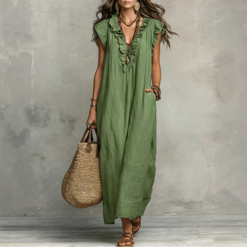 Elegant Ruffle V-Neck Sleeveless Sundress for Women