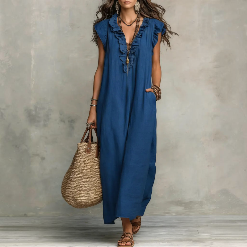 Elegant Ruffle V-Neck Sleeveless Sundress for Women