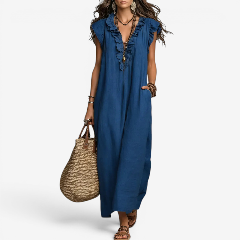 Elegant Ruffle V-Neck Sleeveless Sundress for Women