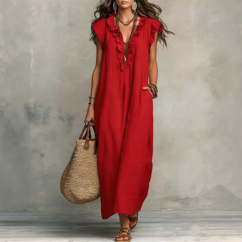 Elegant Ruffle V-Neck Sleeveless Sundress for Women