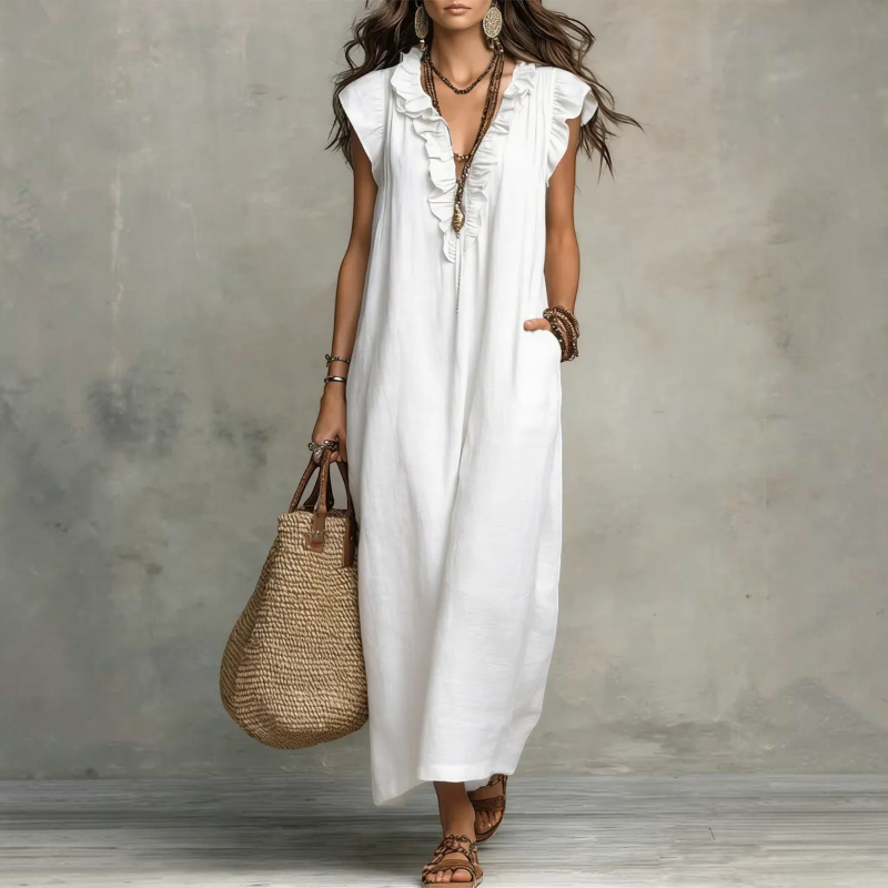 Elegant Ruffle V-Neck Sleeveless Sundress for Women