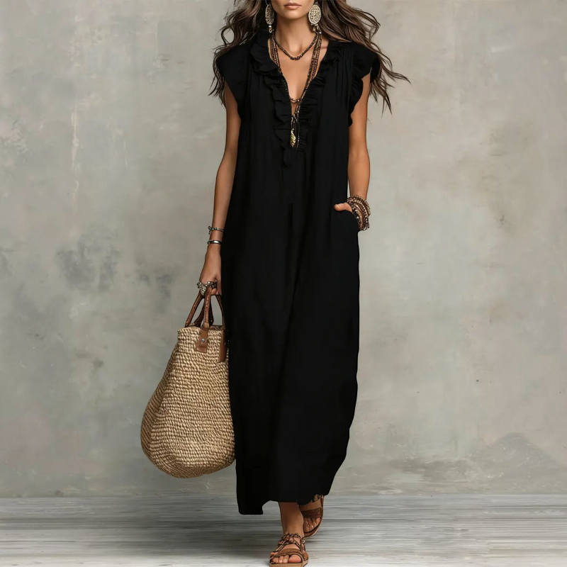 Elegant Ruffle V-Neck Sleeveless Sundress for Women