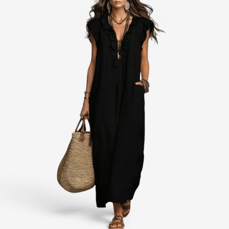 Elegant Ruffle V-Neck Sleeveless Sundress for Women