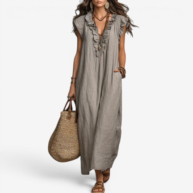 Elegant Ruffle V-Neck Sleeveless Sundress for Women