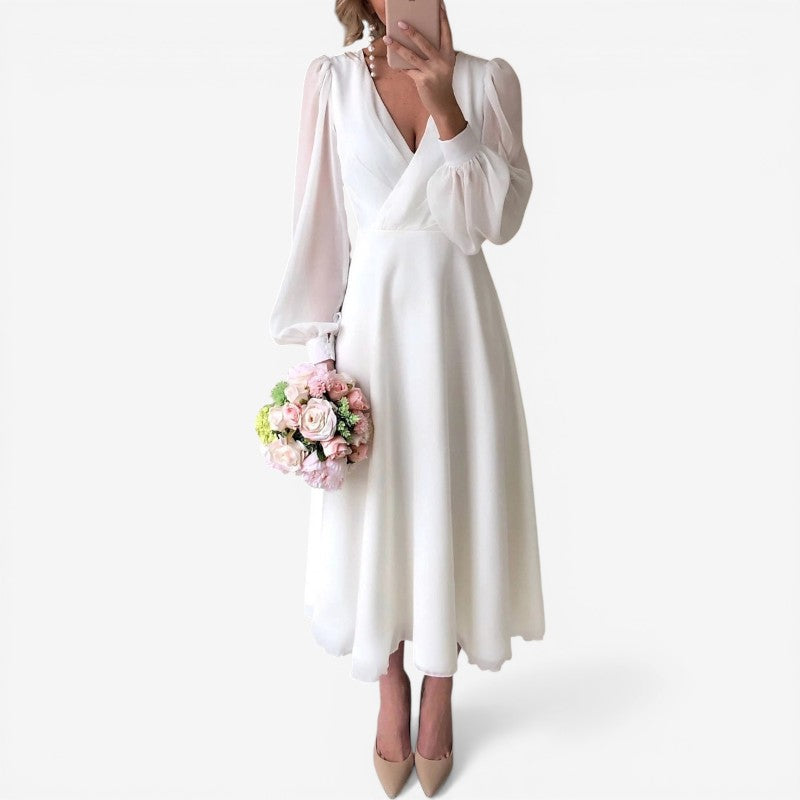 Women’s Flowy V-Neck Maxi Dress with Long Sleeves