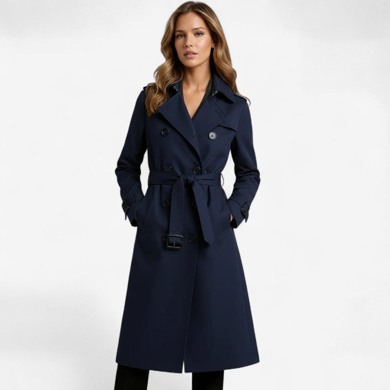 Sarah – Lange Trenchcoat met Ceintuur Knopensluiting en Lange Mouwen Velani