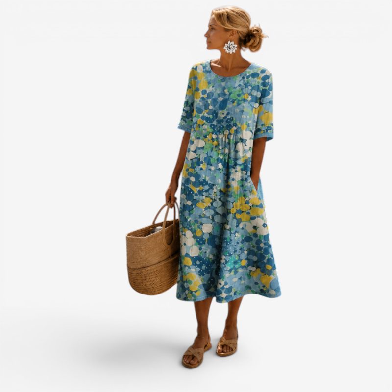 Women's Floral Maxi Dress with Half Sleeves