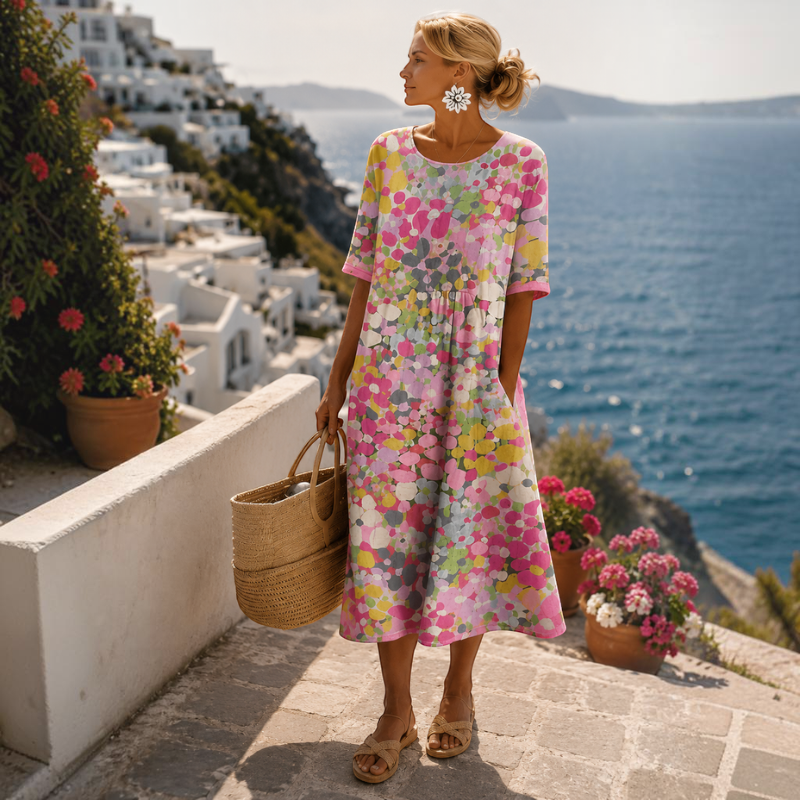 Women's Floral Maxi Dress with Half Sleeves