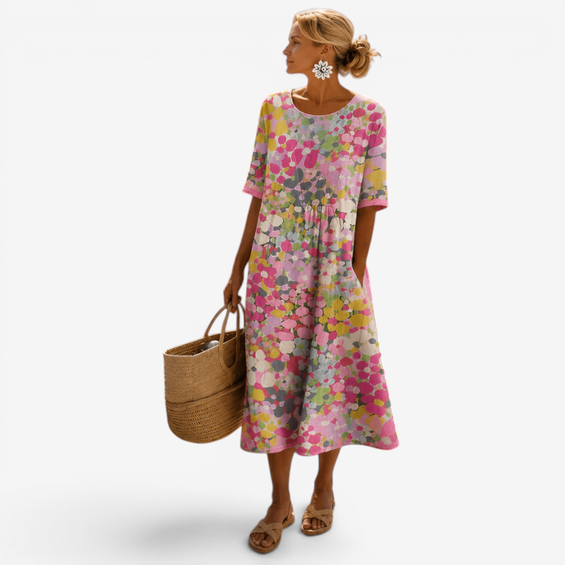 Women's Floral Maxi Dress with Half Sleeves