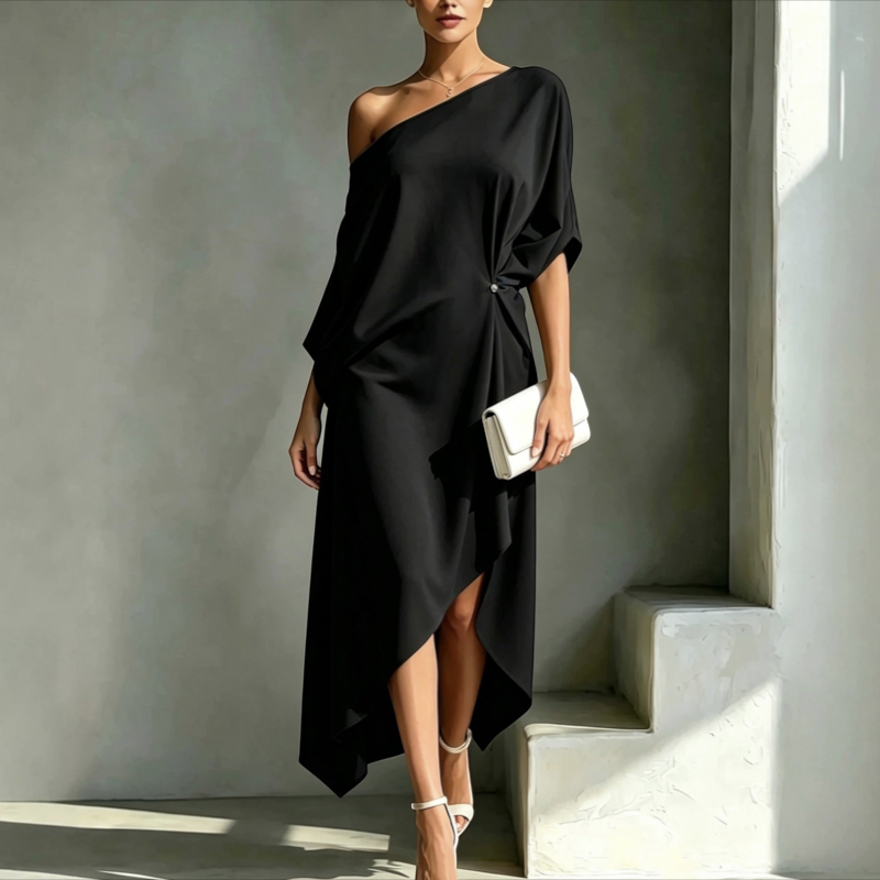 Lunova - Women's Asymmetrical Dress with Fluid Silhouette