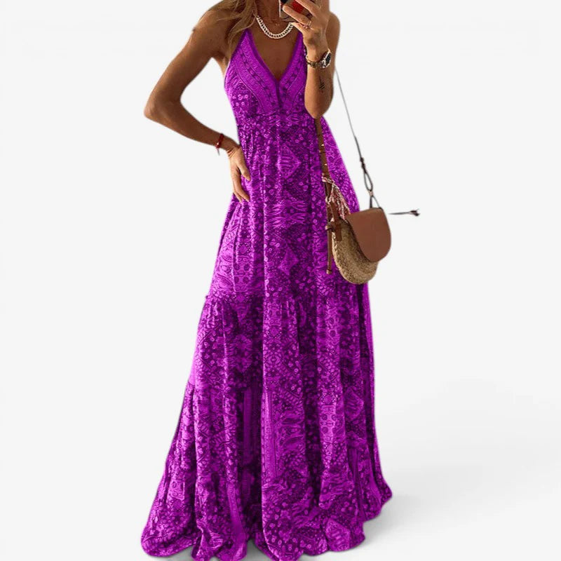 Women’s V-Neck High Waist Draped Maxi Dress
