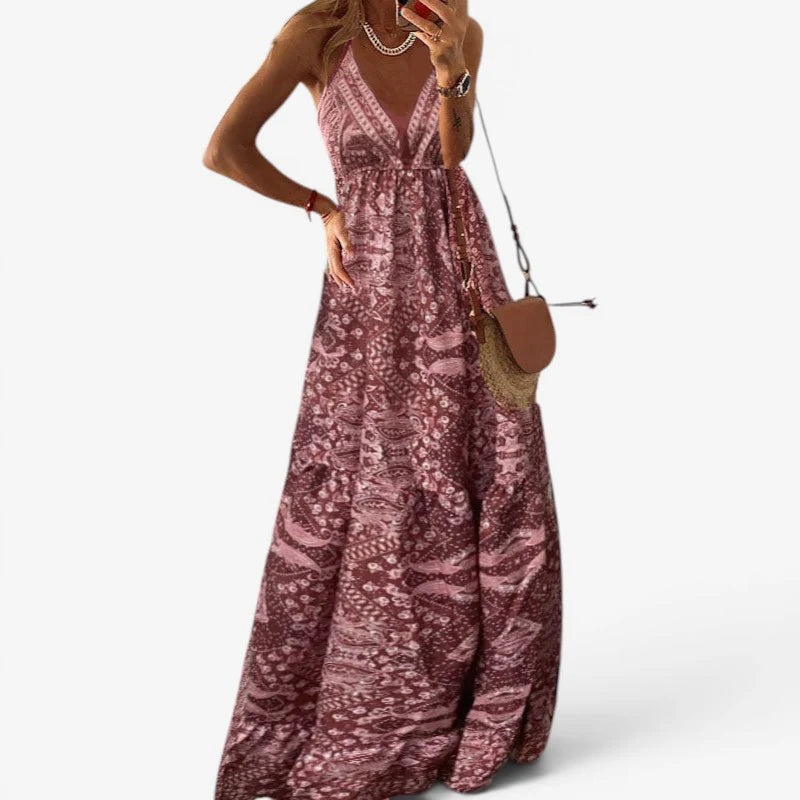 Women’s V-Neck High Waist Draped Maxi Dress