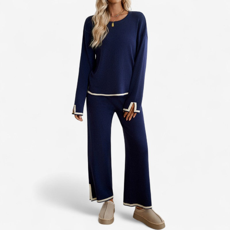 Therisa – Stijlvolle tweedelige set met wijde broek en gespleten manchetten Velani