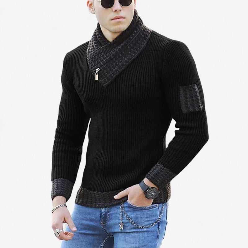 Albert – Slim fit trui met lange mouwen, sjaalkraag en rits Velani