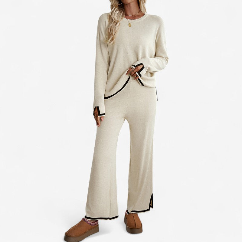 Therisa – Stijlvolle tweedelige set met wijde broek en gespleten manchetten Velani