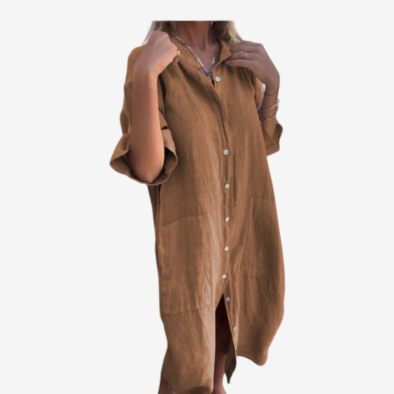 Women's Button Down Midi Dress with Long Sleeves