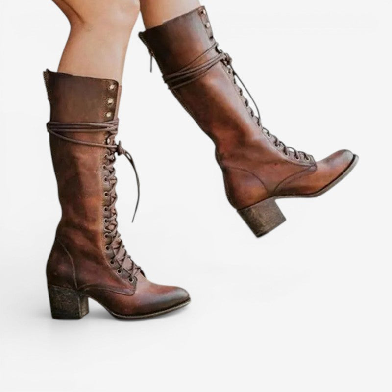 Women’s Knee High Lace Up Boots Block Heel