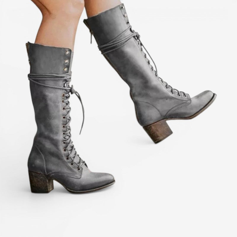 Women’s Knee High Lace Up Boots Block Heel