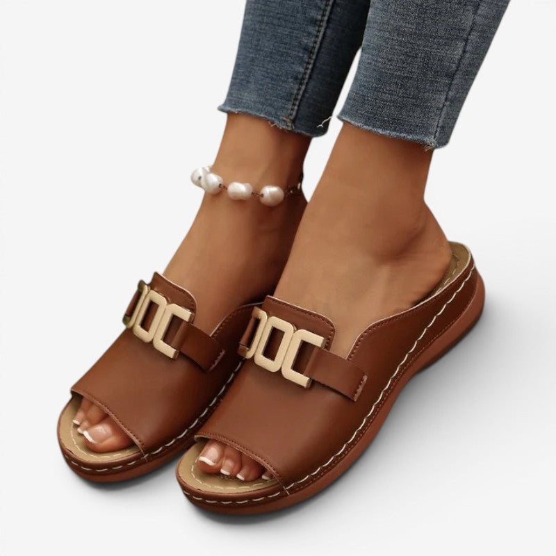 Women's Wedge Sandals with Decorative Buckle