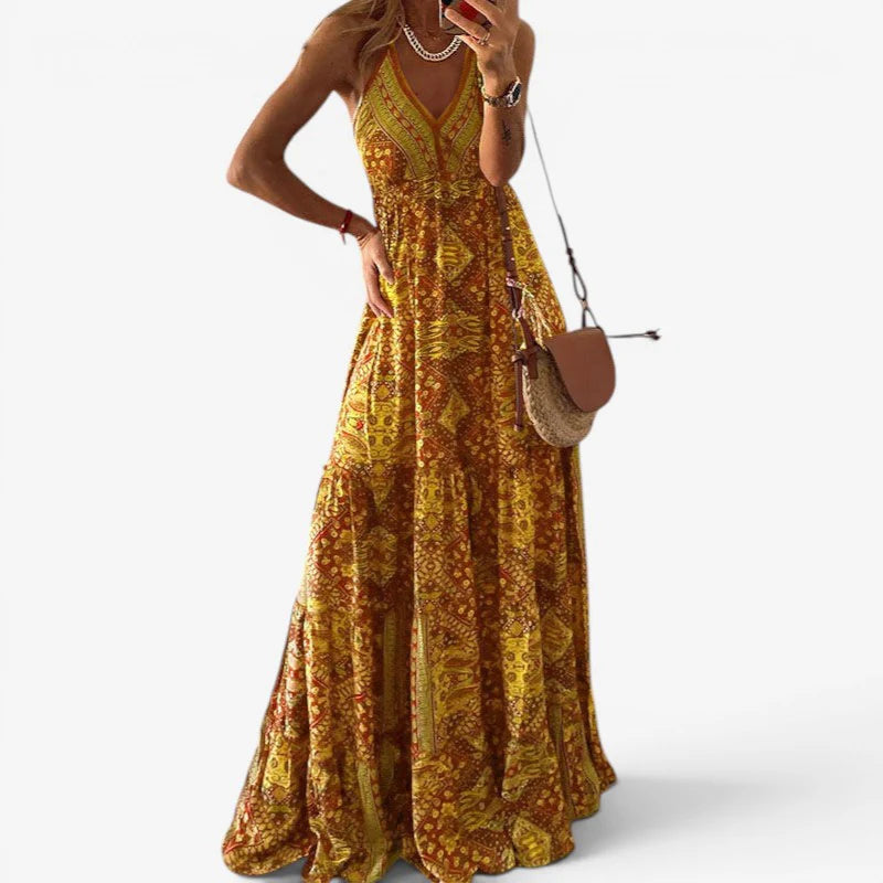 Women’s V-Neck High Waist Draped Maxi Dress