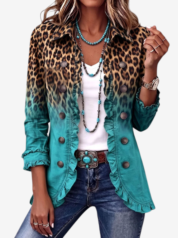 Luxera - Women's Ruffled Leopard Print Jacket