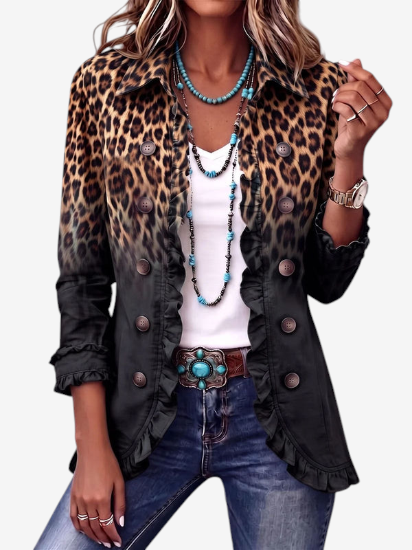 Luxera - Women's Ruffled Leopard Print Jacket