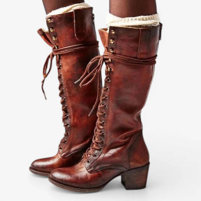 Women’s Knee High Lace Up Boots Block Heel