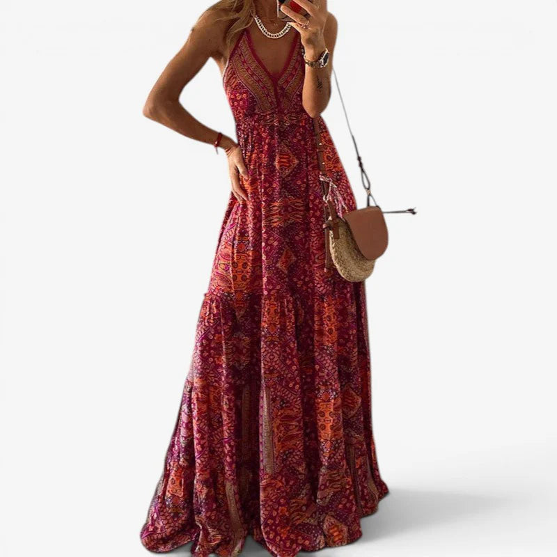 Women’s V-Neck High Waist Draped Maxi Dress