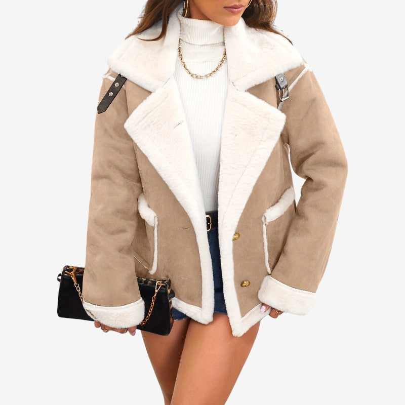 Women Long Coat Notched Collar Structured Fit