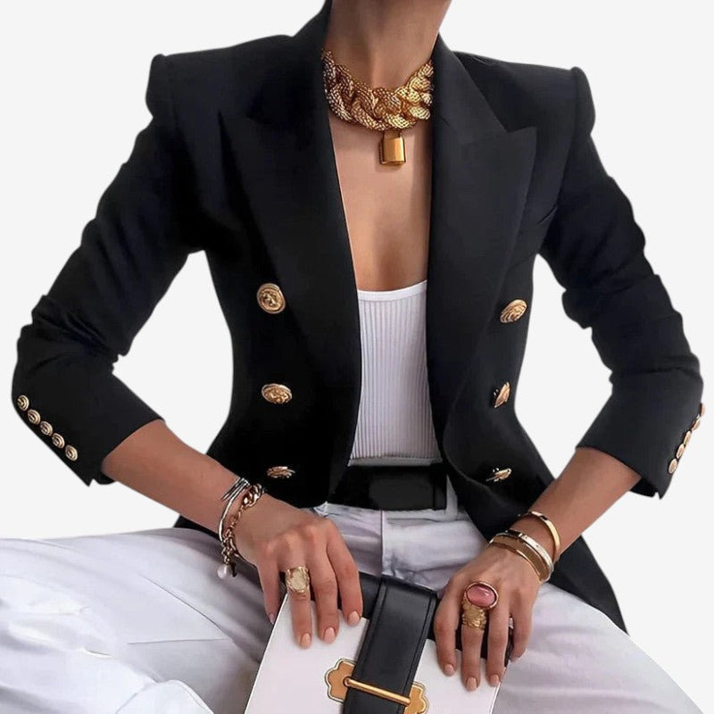 Women Structured Shoulder Blazer with Button Closure