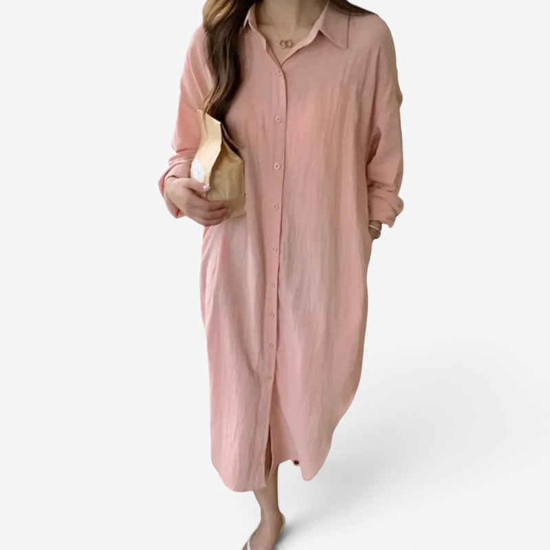 Chic Women's Long Sleeve Midi Shirt Dress