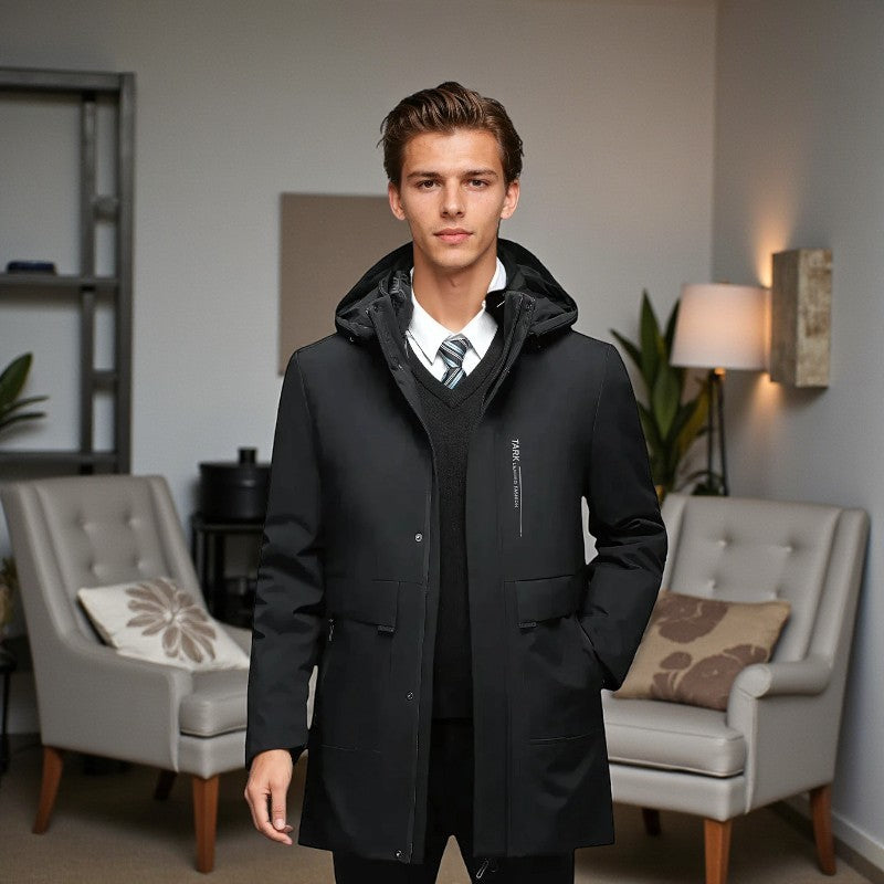 Daniel – Long Sleeve Coat with Hoodie and Pocket Design