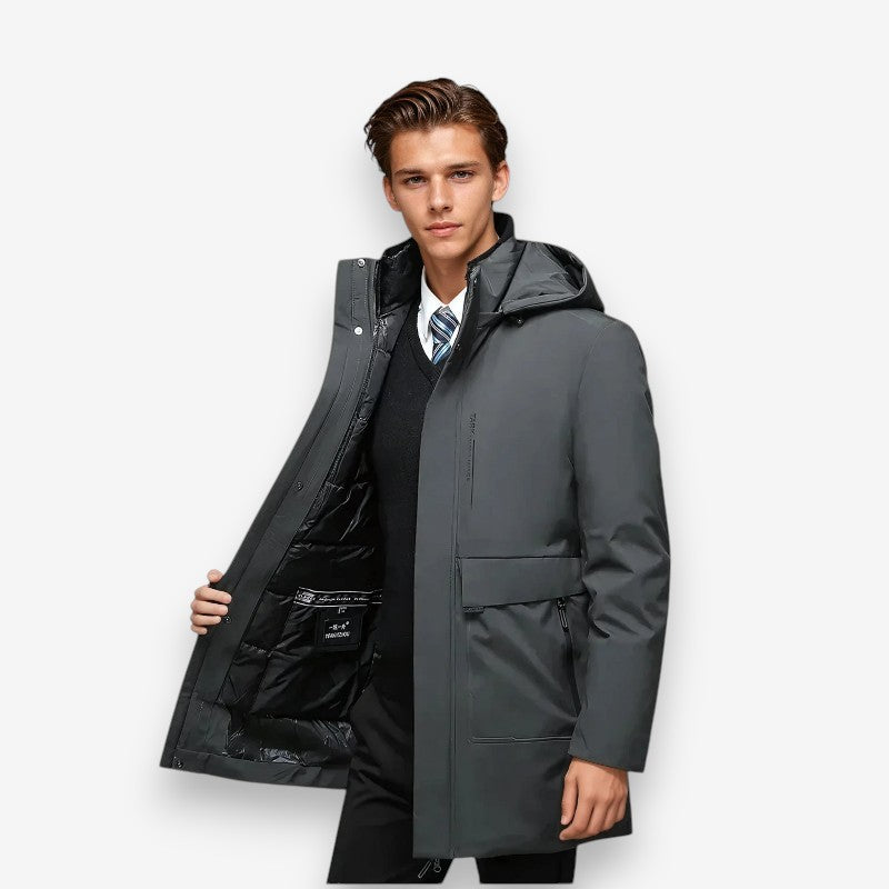 Daniel – Long Sleeve Coat with Hoodie and Pocket Design