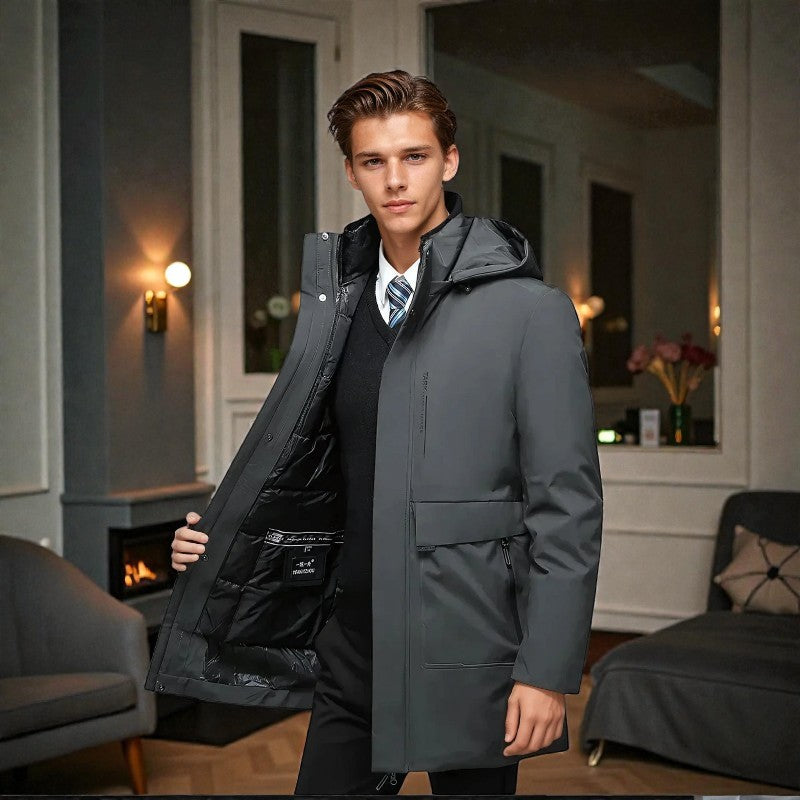 Daniel – Long Sleeve Coat with Hoodie and Pocket Design