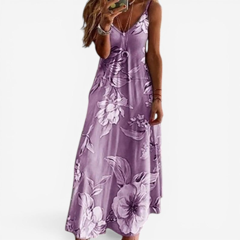 Isabella – Sleeveless V Neck Printed Dress with Loose Fit