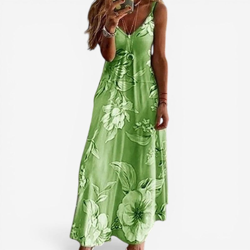 Isabella – Sleeveless V Neck Printed Dress with Loose Fit