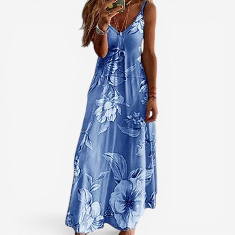 Isabella – Sleeveless V Neck Printed Dress with Loose Fit
