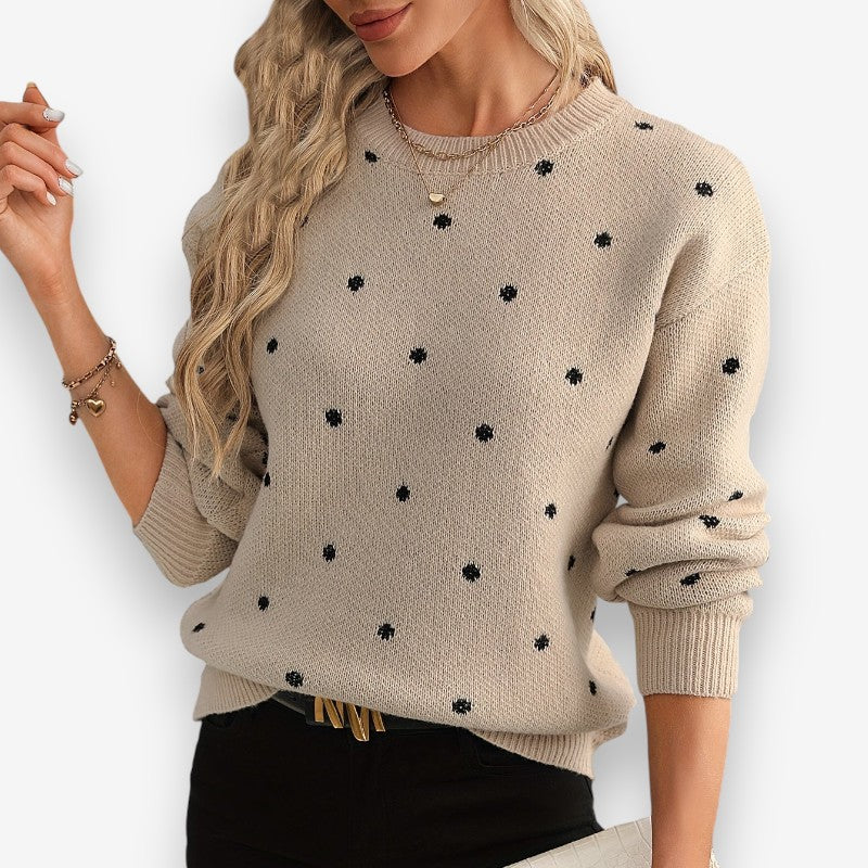 Hannah – Long Sleeve Sweater with Round Neck and Ribbed Hem